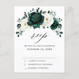Emerald Greenery Eucalyptus White Rose Floral RSVP Briefkaart