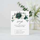 Emerald Greenery Eucalyptus White Rose Floral RSVP Briefkaart (Staand voorkant)