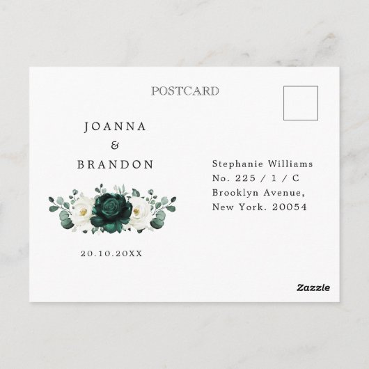 Emerald Greenery Eucalyptus White Rose Floral RSVP Briefkaart (Achterkant)