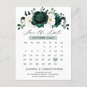 Emerald Greenery Eucalyptus White Save the Date Briefkaart