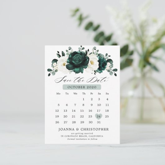 Emerald Greenery Eucalyptus White Save the Date Briefkaart (Staand voorkant)