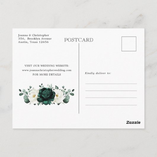 Emerald Greenery Eucalyptus White Save the Date Briefkaart (Achterkant)