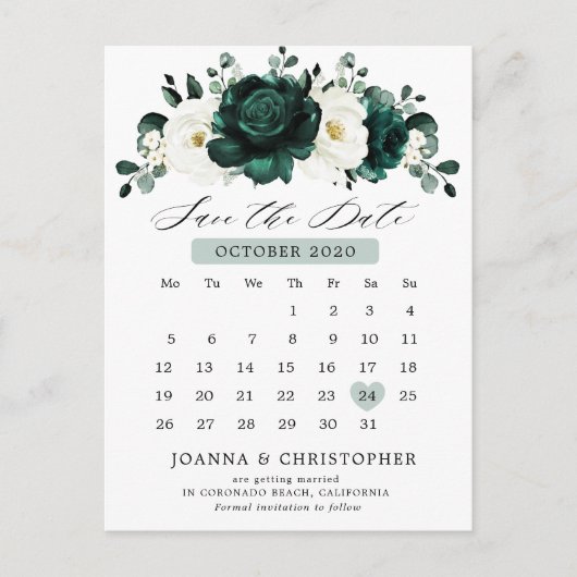 Emerald Greenery Eucalyptus White Save the Date Briefkaart (Voorkant)
