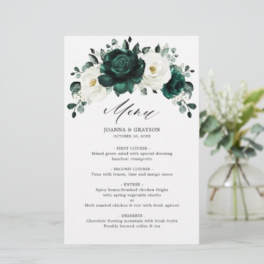 Emerald Greenery Eucalyptus White Wedding Menu (Staand voorkant)