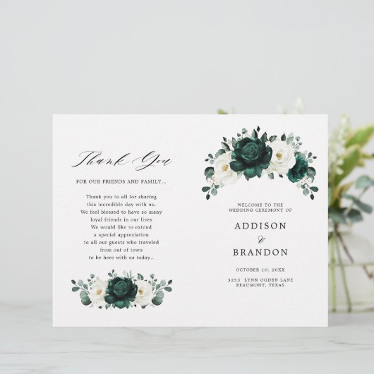 Emerald Greenery Eucalyptus White Wedding Programm (Staand voorkant)