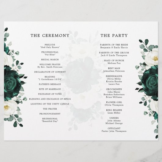 Emerald Greenery Eucalyptus White Wedding Programm (Achterkant)