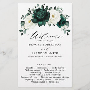 Emerald Greenery Eucalyptus White Wedding Programm