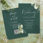 Emerald Greenery Floral QR Code Weddenschap Kaart<br><div class="desc">Deze elegant emerald groene botanische groenery verlaat de trouwuitnodiging kan worden gepersonaliseerd met je informatie in de chemische typografie met je trouwwebsite details en je QR code op de achterkant. Ontworpen door: Thisnotme©</div>