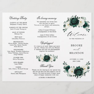 Emerald Greenery Floral Wedding Tri-Fold Programme