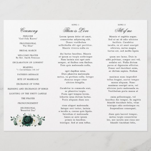 Emerald Greenery Floral Wedding Tri-Fold Programme (Achterkant)