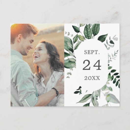 Emerald Greenery Foto Save the Date Uitnodiging Briefkaart (Voorkant)