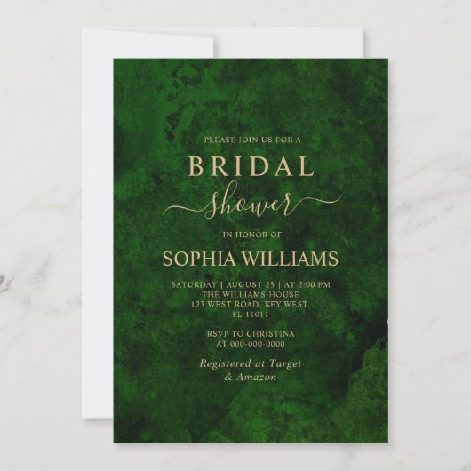 Emerald Greenery & Gold Bridal Shower Invitation Kaart (Voorkant)