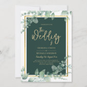 Emerald Greenery Gold FOTO WEDDING INVITATION Kaart (Voorkant)