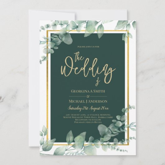 Emerald Greenery Gold FOTO WEDDING INVITATION Kaart (Voorkant)