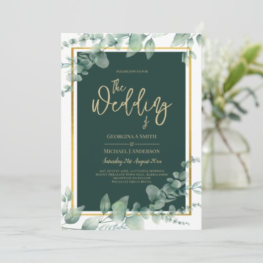 Emerald Greenery Gold FOTO WEDDING INVITATION Kaart (Staand voorkant)