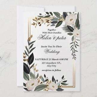 Emerald Greenery golden Elegant Wedding Invitation Kaart