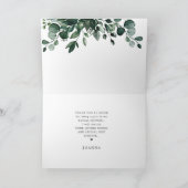 Emerald Greenery Green Eucalyptus Vrijgezellenfees Bedankkaart (Binnen)