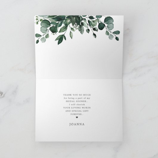 Emerald Greenery Green Eucalyptus Vrijgezellenfees Bedankkaart (Binnen)