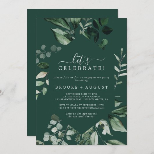 Emerald Greenery | Green Let's Celebrate Kaart (Voorkant / Achterkant)
