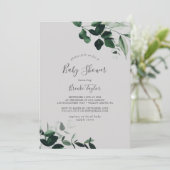 Emerald Greenery | Grijze Baby shower Kaart (Staand voorkant)
