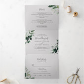 Emerald Greenery | Grijze fotobruiloft in één keer Drieluik Uitnodiging (Binnen)