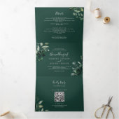 Emerald Greenery | Groene foto QR-code bruiloft Drieluik Uitnodiging (Binnen)