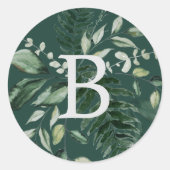 Emerald Greenery | Groene monogram envelop Ronde Sticker (Voorkant)