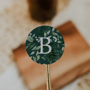 Emerald Greenery Groene monogram envelop Ronde Sticker