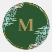 Emerald Greenery | Groene monogram envelop Ronde Sticker (Voorkant)