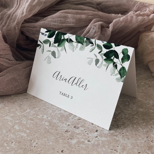 Emerald Greenery Guest Name Wedde Place Card Kaart