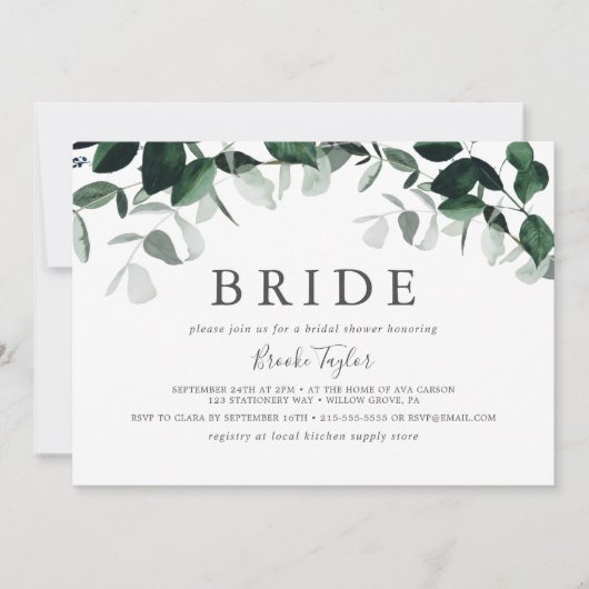 Emerald Greenery Horizontal Bride Vrijgezellenfees Kaart (Voorkant)