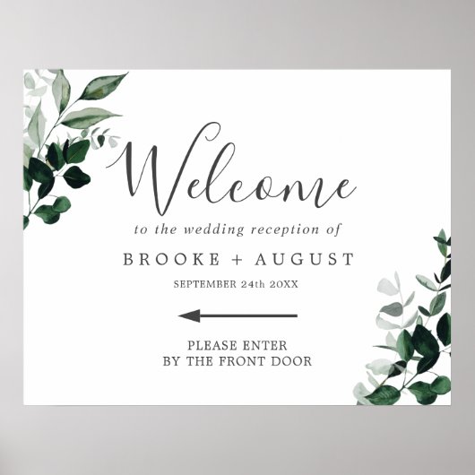 Emerald Greenery Left Directional Wedding Welkom Poster (Voorkant)