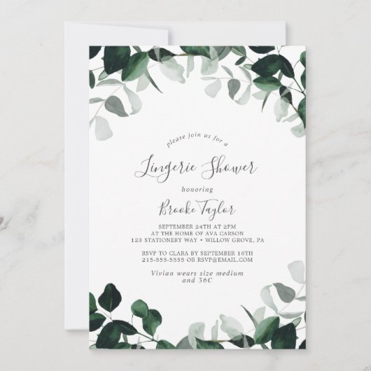 Emerald Greenery Lingerie Shower Kaart (Voorkant)