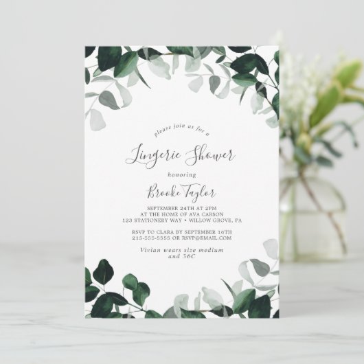 Emerald Greenery Lingerie Shower Kaart (Staand voorkant)