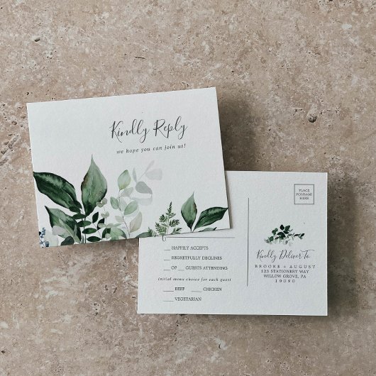 Emerald Greenery Menu Choice Wedding RSVP Briefkaa