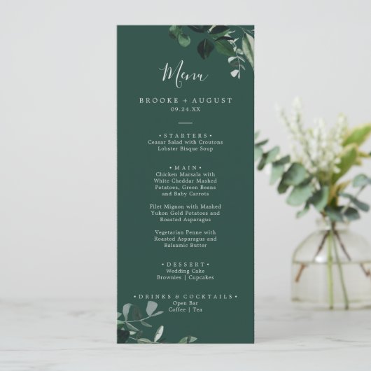 Emerald Greenery | Menu Groen weddenschap (Staand voorkant)