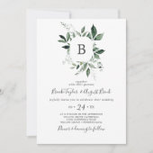 Emerald Greenery Monogram Wedding Kaart (Voorkant)