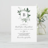 Emerald Greenery Monogram Wedding Kaart (Staand voorkant)