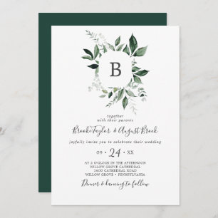 Emerald Greenery Monogram Wedding Kaart