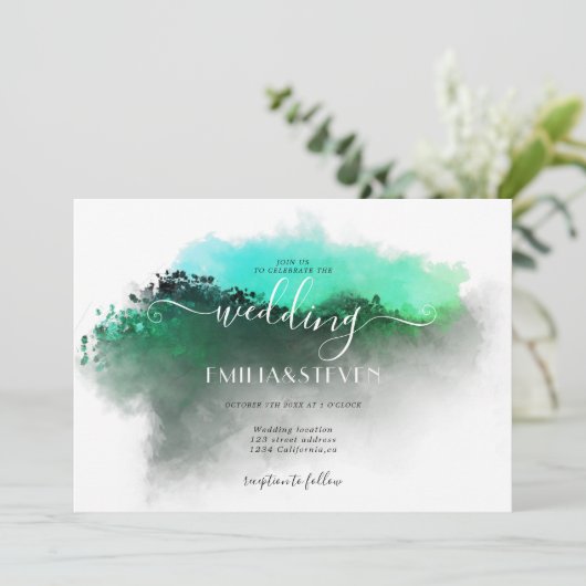 Emerald Greenery Mountains Landscape Wedding Kaart (Staand voorkant)