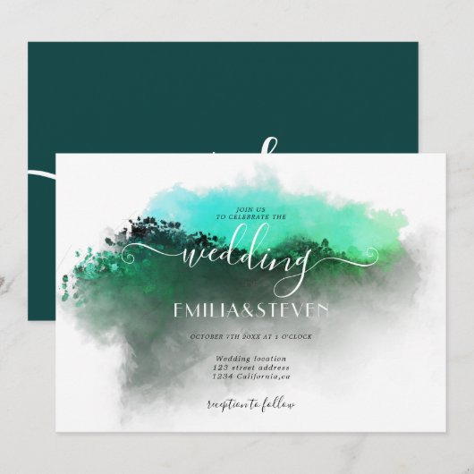 Emerald Greenery Mountains Landscape Wedding Kaart (Voorkant / Achterkant)