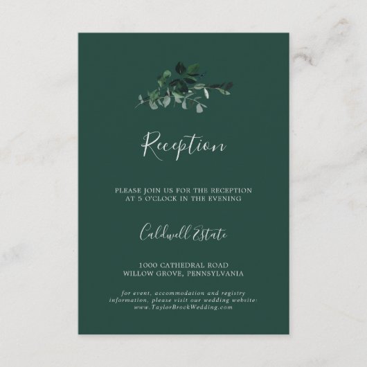 Emerald Greenery | Ontvangst van groene weddenscha Informatiekaartje (Voorkant)