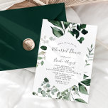 Emerald Greenery Rehearsal Dinner Kaart<br><div class="desc">Deze uitnodigende uitnodiging voor een heroefening van de groene repetitie is perfect voor een boho bruiloft. Het elegante maar rustige ontwerp is voorzien van rooddonkergroene waterverf bladeren en eucalyptus met een modern boeienbos.</div>