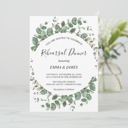 Emerald Greenery Repetitie Diner Uitnodiging (Staand voorkant)