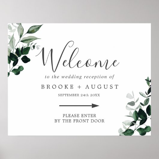 Emerald Greenery Right Directional Wedding Welkom Poster (Voorkant)