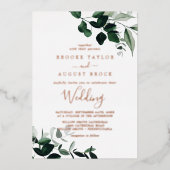Emerald Greenery | Roos Gold Foil Weddenschap Folie Uitnodiging (Voorkant)