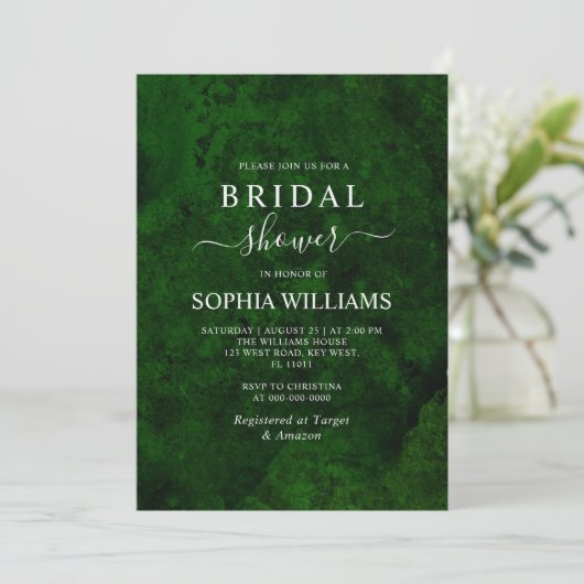 Emerald Greenery & Silver Bridal Shower Invitation Kaart (Staand voorkant)