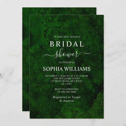 Emerald Greenery & Silver Bridal Shower Invitation Kaart (Voorkant / Achterkant)