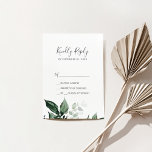 Emerald Greenery Simple Wedding RSVP-Kaart RSVP Kaartje<br><div class="desc">Deze smaragdgroen eenvoudige bruiloft RSVP-kaart is perfect voor een boho bruiloft. Het elegante maar rustige ontwerp is voorzien van rooddonkergroene waterverf bladeren en eucalyptus met een modern boeienbos.</div>