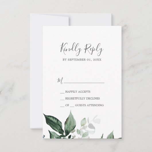 Emerald Greenery Simple Wedding RSVP-Kaart RSVP Kaartje (Voorkant)